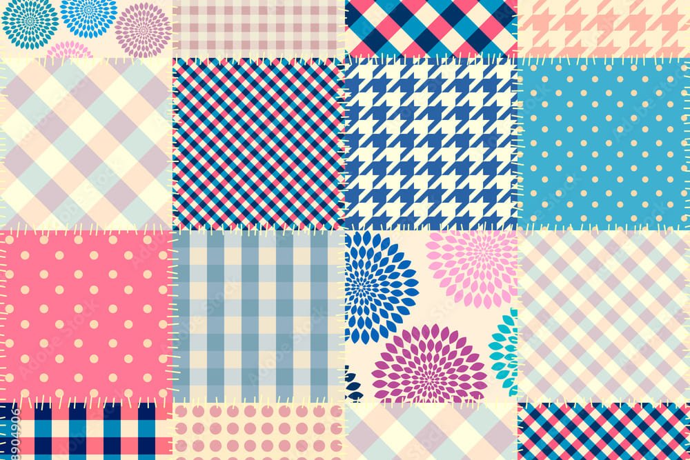 Many different types of colorful quilt blocks arranged side by side