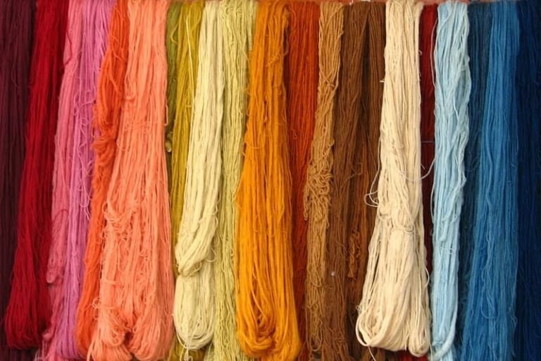 Colorful rayon fiber lined beside each other